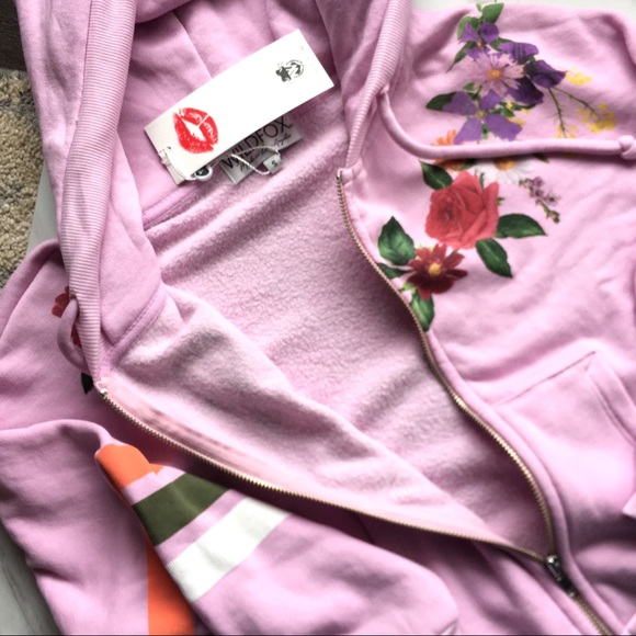 WILDFOX Pink Floral Oversized Theo Zip Up Hoodie - Picture 7 of 7